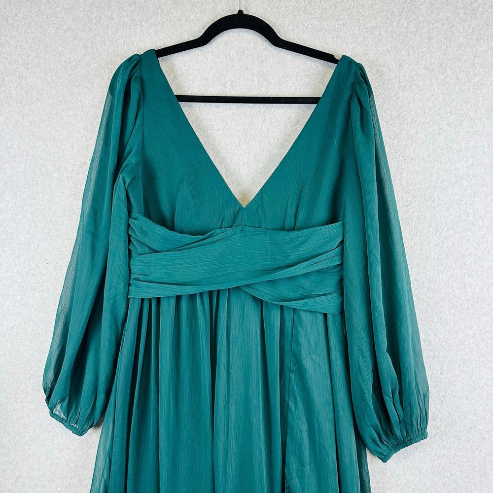 New Lulus Sweet Womans Sz Large Dress Green Chiffon Maxie Dress Lined NWT - Picture 4 of 10